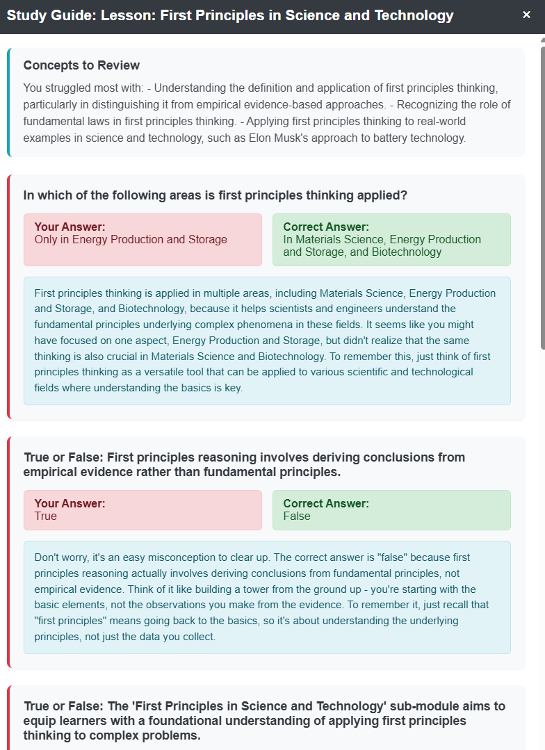 Study Guide Interface
